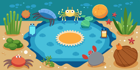 Adorable underwater scene featuring playful crabs and vibrant aquatic plants perfect for kids books marine designs or whimsical branding