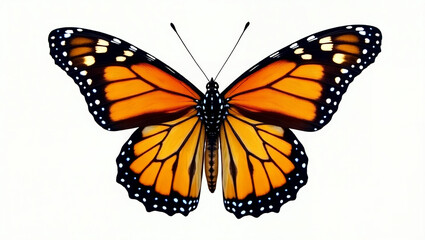 Fototapeta premium Ultra-High-Resolution Stock Photo of a Majestically Posed Monarch Butterfly with Symmetrical Open Wings, Showcasing Vivid Orange, Black, and White Patterns, Isolated on a Pure