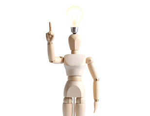 Wooden Mannequin with Light Bulb Idea Concept

