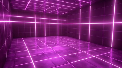 Empty room with pink neon lights
