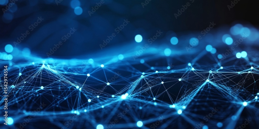 Poster abstract science technology mesh network structure with dots and lines illustrating data connections