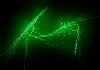 Green Electric Surge with Fog on Black Background