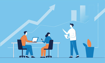 Obraz premium Business team success concept with people analyzing growth charts and graphs