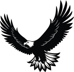 Obraz premium Flying Bald eagle silhouette isolated on white background