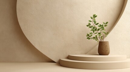 Minimalistic plant display in a stylish earthy interior setting.