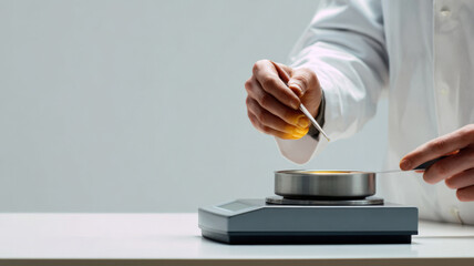 A scientist meticulously performing an experiment with precise measurements in a laboratory