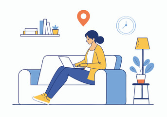 Businessman working on a laptop at his office desk, an illustration of a person engaged in computer work