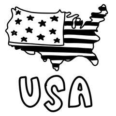 Cute hand drawn united states of america map doodle kids illustration usa 4th of july happy independence memorial day patriotic theme text word svg icon clipart stars stripes pattern elements