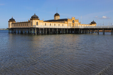 The historical famous bath house in orientalic style located in Varberg Sweden with cold bath in sea for men and women on each side.