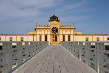 The historical famous bath house in orientalic style located in Varberg Sweden with cold bath in sea for men and women on each side.