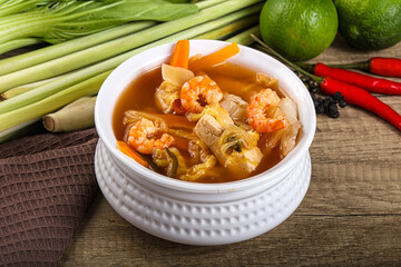 Korean kimchi soup with seafood