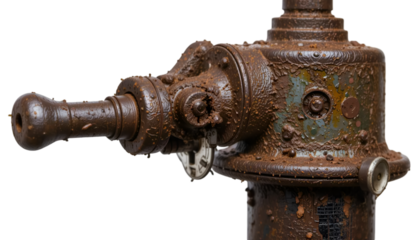 Exploring rusted metal machinery a vintage industrial artifact with weathered texture and aged components isolated on transparent background