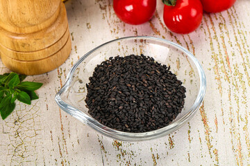 Black sesame seeds in the bowl
