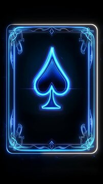 Neon glowing spade card back with ornate border and futuristic design on dark background