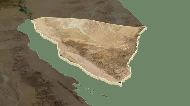 Janub Sina region, Egypt, extruded. Map animation
