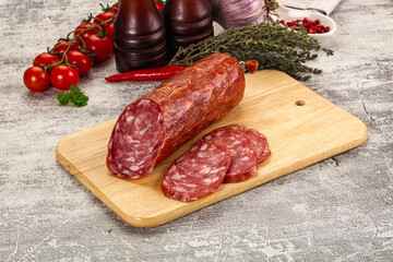 Italian pork Salchichon sausage with slices