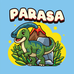 Cute Parasaurolophus Dinosaur Character Mascot in Vector Cartoon Illustration