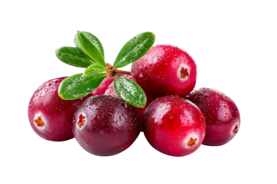 Fresh cranberries isolated on transparent background.