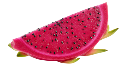 Freshly sliced vibrant red dragon fruit isolated on a black background