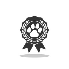 Pet paw award ribbon icon with shadow