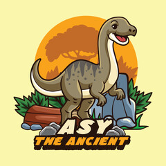 Cute Asylosaurus Dinosaur Character Mascot in Vector Cartoon Illustration