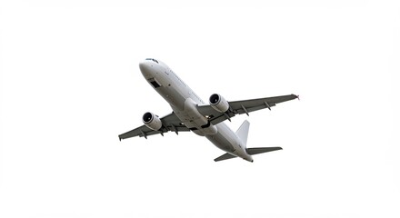 Obraz premium 白い背景に力強く上昇する旅客機 鮮明な描写. AI Generated