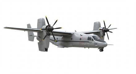 Fototapeta premium 白背景、力強く回転するプロペラを持つ軍用機、精密な描写. AI Generated