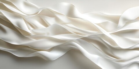Obraz premium Elegant Wavy White Silk Ribbon Texture Backdrop, Luxurious Satin Fabric with Soft Flowing Waves