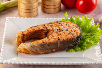 Gourmet grilled salmon fish steak