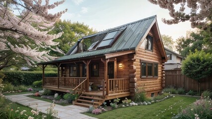 Fototapeta premium A charming log cabin with a welcoming porch.