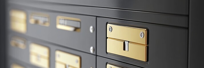 A secure wall of deposit boxes for banking items, ideal for safely storing documents and valuables.
