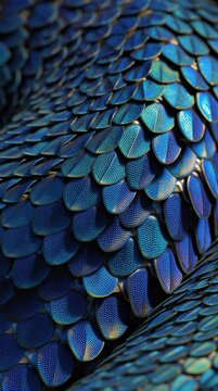 Macro Close-up of Vibrant Blue Snake Scales Texture