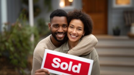 Happy black couple celebrates new home purchase embracing joy and success