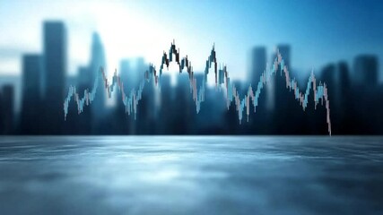 Market Trend Skyline: A dynamic stock market graph overlays a blurred cityscape at dusk, symbolizing the interplay between financial markets and urban development. - Powered by Adobe