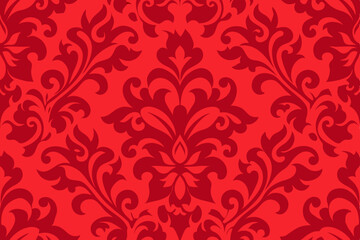 Elegant Red Damask Seamless Pattern Vintage Floral Design for Textile, Wallpaper, and Fabric