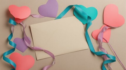Creative wedding and birthday invitation card design with colorful hearts and ribbons festive atmosphere