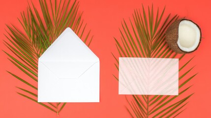 Elegant wedding and birthday invitation card design tropical palm leaves creative layout eye-catching aesthetic