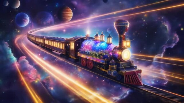Cosmic Rails: A Journey Through the Galactic Nebula on a Celestial Express