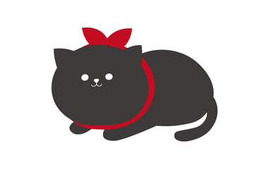 赤いリボンをつけたかわいい黒猫
