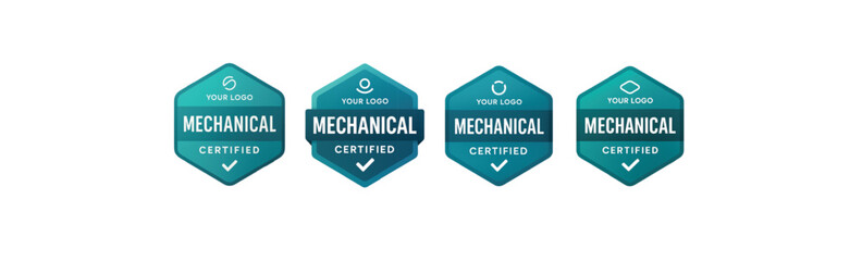 Mechanical Certified Vector Badges Pack – Modern Hexagon Logos for Engineering and Technical Labels