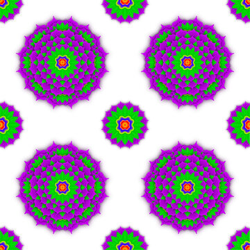 A vibrant mandala flower with layered petals in green, purple, and orange. Perfect for prints, textiles, backgrounds, or decorative art.