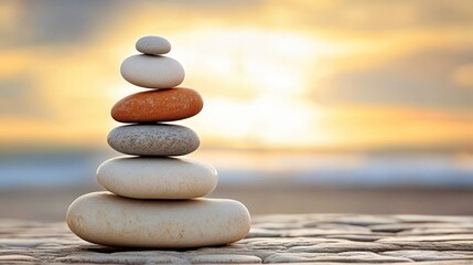 Zen Stones Balanced on a Serene Shore, Symbolizing Harmony and Mindfulness in Spa Treatments