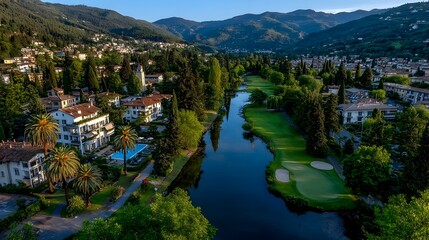 Resort aerial valley golf course sunrise