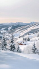 Winter Serenity Scene Snowy Landscape with Pine Trees, Mountains, and Idyllic Christmas Vibe