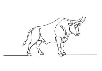 Obraz premium A continuous line drawing of a bull standing on a line in black and white minimalist illustration