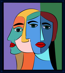 Colorful background, cubism art style,abstracts faces