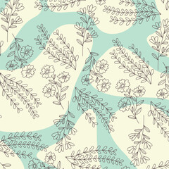 Seamless pattern with hand drawn flowers and leaves

