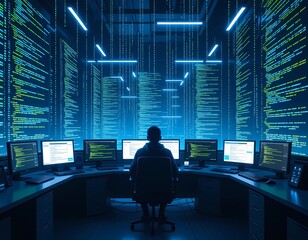 This scene shows a dedicated hacker navigating complex systems with expertise