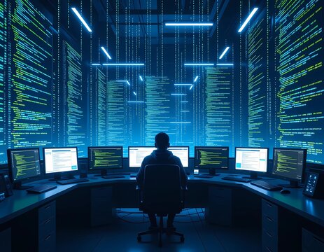 This scene shows a dedicated hacker navigating complex systems with expertise