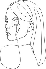 Linear portrait of a woman's face with flowers